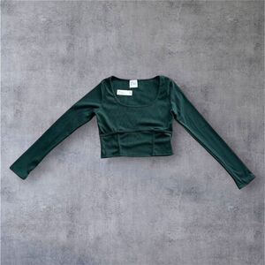 Livi Olivia Rae Green Ribbed Corset Crop Top Long Sleeve Stretch Large